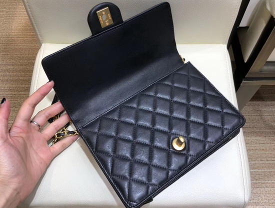 Chanel Flap Bag Lambskin Imitaion Pearls and Gold Tone Metal Black AS0585