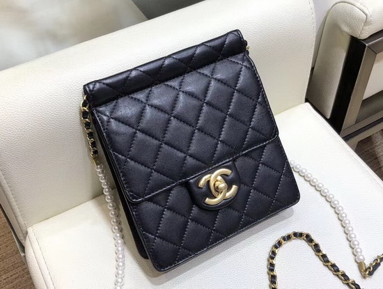 Chanel Flap Bag Lambskin Imitation Pearls and Gold Tone Metal Black AS0580