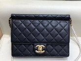 Chanel Flap Bag Lambskin Imitation Pearls and Gold Tone Metal Black AS0582