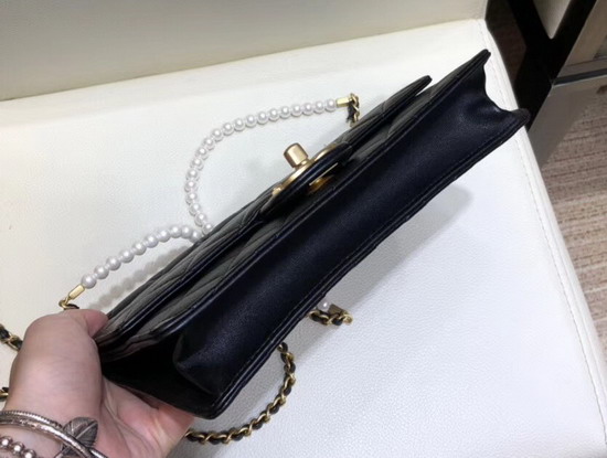 Chanel Flap Bag Lambskin Imitation Pearls and Gold Tone Metal Black AS0582