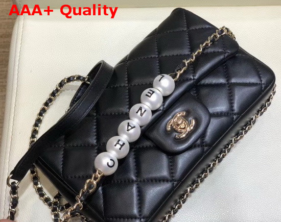 Chanel Flap Bag Lambskin Imitation Pearls and Gold Tone Metal Black AS1533 Replica