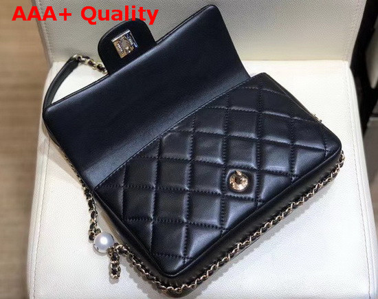 Chanel Flap Bag Lambskin Imitation Pearls and Gold Tone Metal Black AS1533 Replica