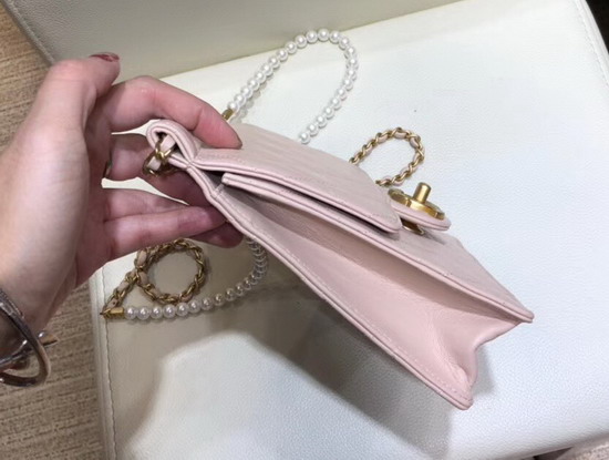 Chanel Flap Bag Lambskin Imitation Pearls and Gold Tone Metal Pink AS0580