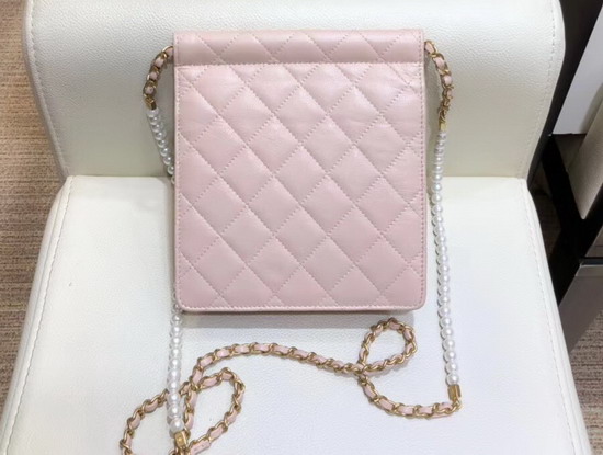 Chanel Flap Bag Lambskin Imitation Pearls and Gold Tone Metal Pink AS0580