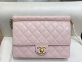 Chanel Flap Bag Lambskin Imitation Pearls and Gold Tone Metal Pink AS0582