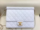 Chanel Flap Bag Lambskin Imitation Pearls and Gold Tone Metal White AS0582