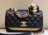 Chanel Flap Bag Lambskin Metallic Calfskin Dark Gold and Black For Sale