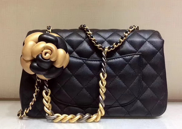 Chanel Flap Bag Lambskin Metallic Calfskin Dark Gold and Black For Sale