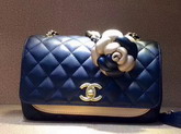 Chanel Flap Bag Lambskin Metallic Calfskin Dark Gold and Blue For Sale