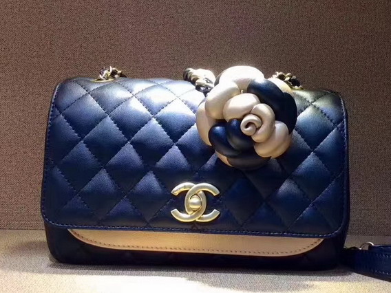 Chanel Flap Bag Lambskin Metallic Calfskin Dark Gold and Blue For Sale