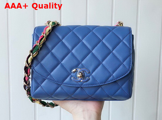 Chanel Flap Bag Lambskin Mixed Fibers and Gold Tone Metal Blue AS2411 Replica