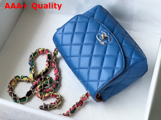 Chanel Flap Bag Lambskin Mixed Fibers and Gold Tone Metal Blue AS2411 Replica