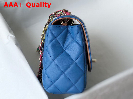 Chanel Flap Bag Lambskin Mixed Fibers and Gold Tone Metal Blue AS2411 Replica