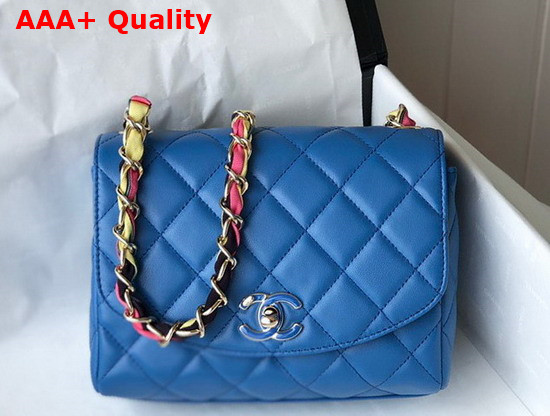 Chanel Flap Bag Lambskin Mixed Fibers and Gold Tone Metal Blue AS2411 Replica