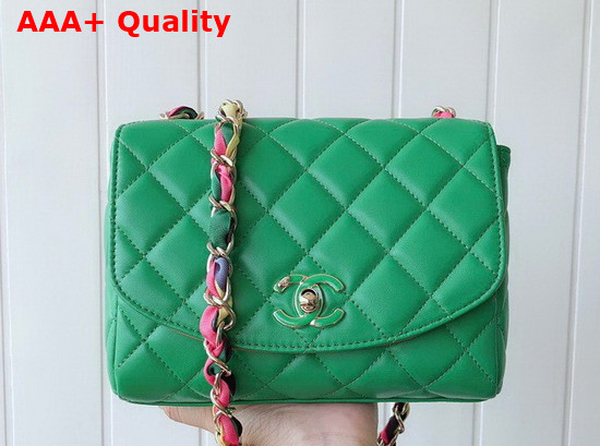 Chanel Flap Bag Lambskin Mixed Fibers and Gold Tone Metal Green AS2411 Replica