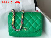 Chanel Flap Bag Lambskin Mixed Fibers and Gold Tone Metal Green AS2411 Replica