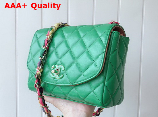 Chanel Flap Bag Lambskin Mixed Fibers and Gold Tone Metal Green AS2411 Replica