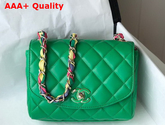 Chanel Flap Bag Lambskin Mixed Fibers and Gold Tone Metal Green AS2411 Replica