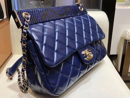 Chanel Flap Bag Lambskin Python Gold Tone Metal Blue A57947