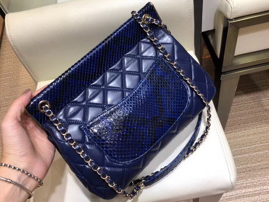 Chanel Flap Bag Lambskin Python Gold Tone Metal Blue A57947