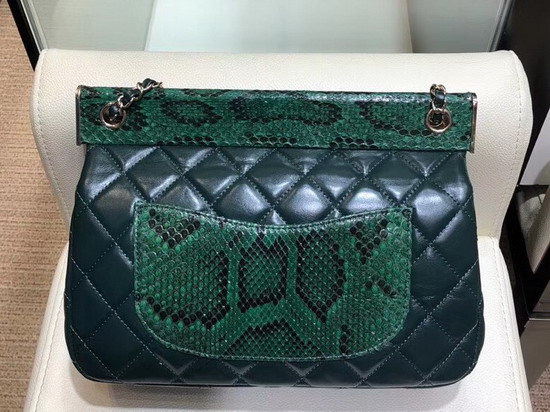 Chanel Flap Bag Lambskin Python Gold Tone Metal Green A57947