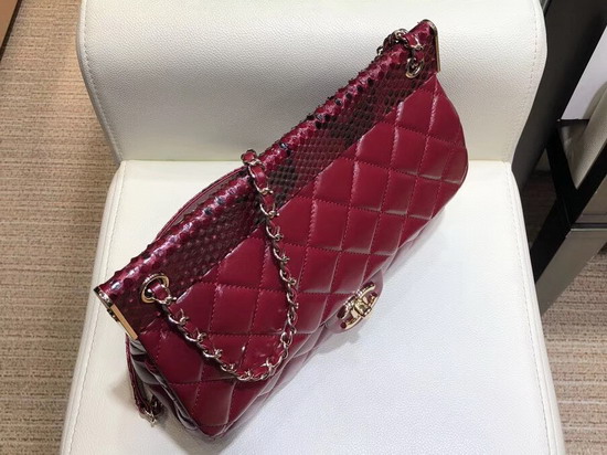 Chanel Flap Bag Lambskin Python Gold Tone Metal Red A57947