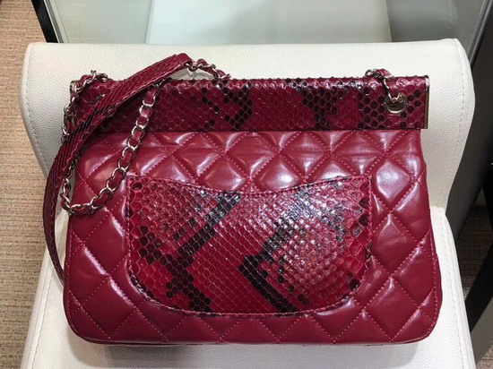 Chanel Flap Bag Lambskin Python Gold Tone Metal Red A57947