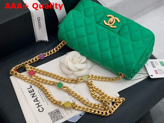 Chanel Flap Bag Lambskin Resin and Gold Tone Metal Green AS2380 Replica