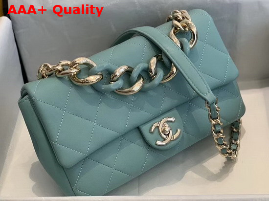 Chanel Flap Bag Lambskin Resin and Gold Tone Metal Light Blue AS1353 Replica