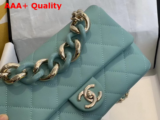 Chanel Flap Bag Lambskin Resin and Gold Tone Metal Light Blue AS1353 Replica