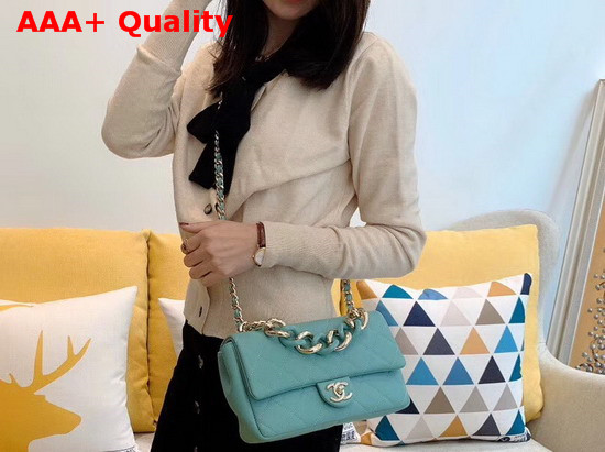 Chanel Flap Bag Lambskin Resin and Gold Tone Metal Light Blue AS1353 Replica