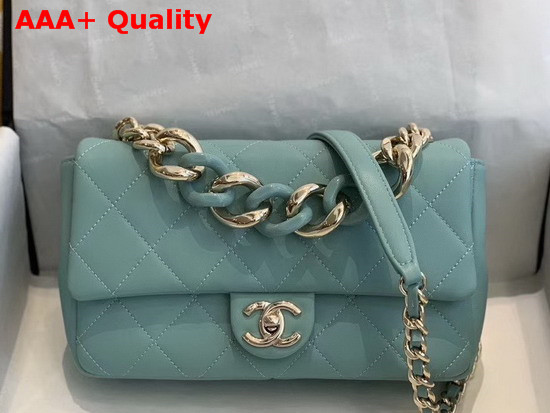 Chanel Flap Bag Lambskin Resin and Gold Tone Metal Light Blue AS1353 Replica