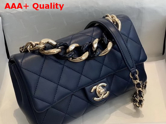 Chanel Flap Bag Lambskin Resin and Gold Tone Metal Navy Blue AS1353 Replica