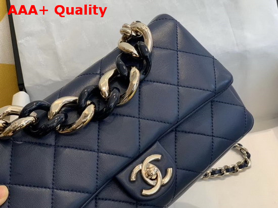 Chanel Flap Bag Lambskin Resin and Gold Tone Metal Navy Blue AS1353 Replica