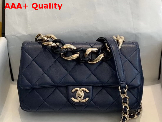 Chanel Flap Bag Lambskin Resin and Gold Tone Metal Navy Blue AS1353 Replica