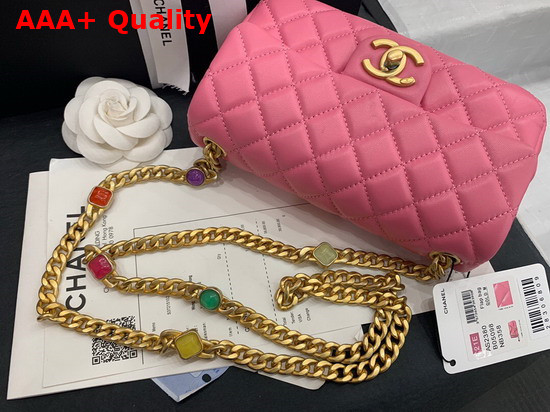 Chanel Flap Bag Lambskin Resin and Gold Tone Metal Pink AS2380 Replica