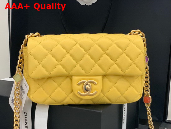 Chanel Flap Bag Lambskin Resin and Gold Tone Metal Yellow AS2380 Replica