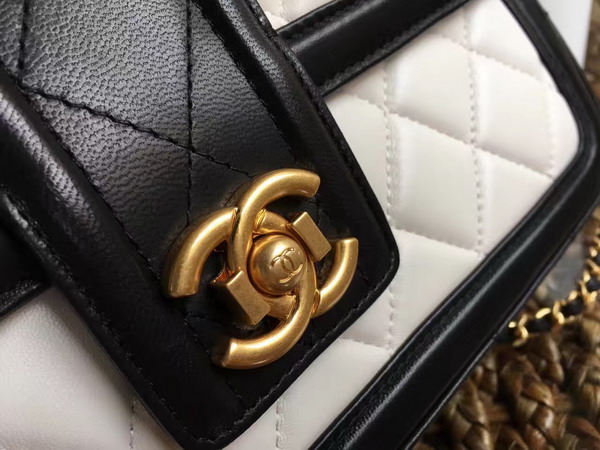 Chanel Flap Bag Lamskin White and Black for Sale