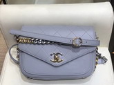 Chanel Flap Bag Light Blue Calfskin Gold Tone Silver Tone and Ruthenium Finish Metal AS0413