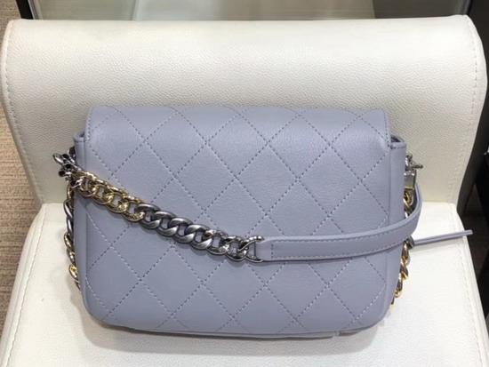 Chanel Flap Bag Light Blue Calfskin Gold Tone Silver Tone and Ruthenium Finish Metal AS0413