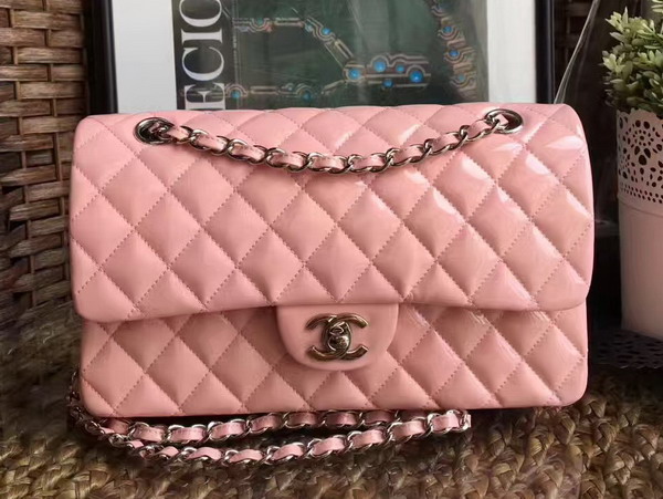 Chanel Flap Bag Light Pink Patent Leather Silver Tone Metal For Sale