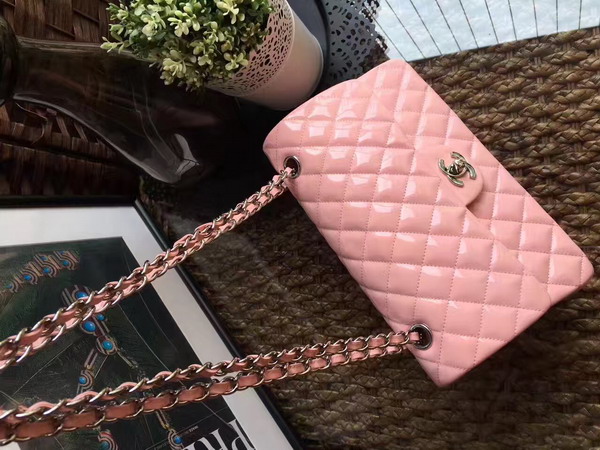 Chanel Flap Bag Light Pink Patent Leather Silver Tone Metal For Sale