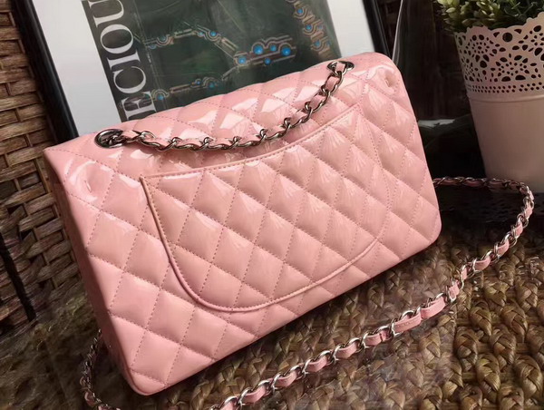 Chanel Flap Bag Light Pink Patent Leather Silver Tone Metal For Sale