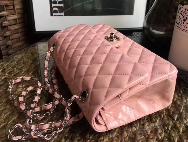 Chanel Flap Bag Light Pink Patent Leather Silver Tone Metal For Sale