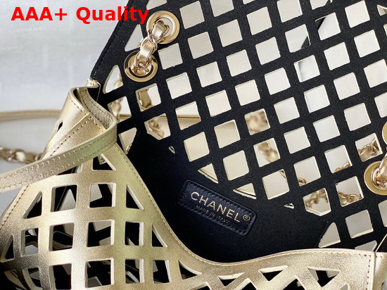 Chanel Flap Bag Metallic Perforated Calfskin Tweed Gold Tone Metal AS2370 Replica