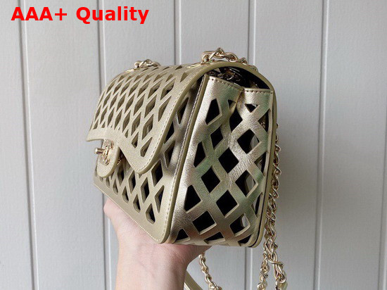 Chanel Flap Bag Metallic Perforated Calfskin Tweed Gold Tone Metal AS2370 Replica