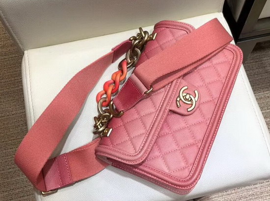 Chanel Flap Bag Pink Grained Calfskin Resin and Gold Tone Metal AS0061