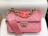 Chanel Flap Bag Pink Grained Calfskin Resin and Gold Tone Metal AS0061