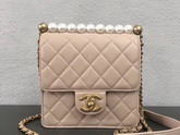 Chanel Flap Bag Pink Lambskin Imitation Pearls and Gold Tone Metal AS0584