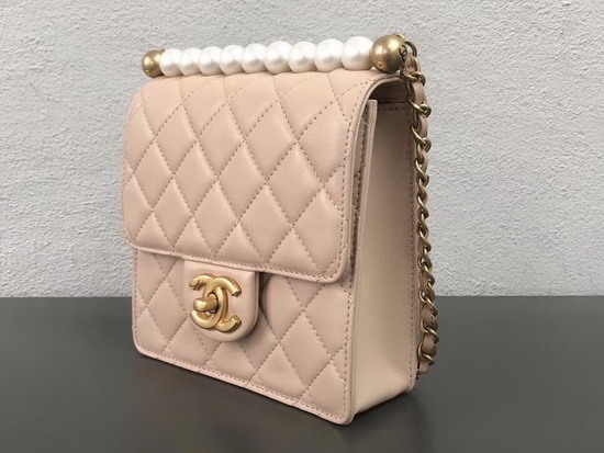 Chanel Flap Bag Pink Lambskin Imitation Pearls and Gold Tone Metal AS0584